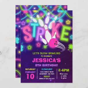 Convite Aniversário da Boliche do Glow Neon da Boliche