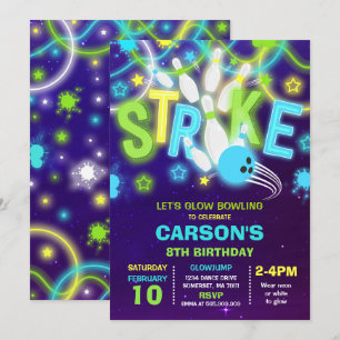 Convite Aniversário da Boliche Neon de boliche
