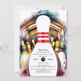 Convite Aniversário da Boliche Personalizada de Aquarela E