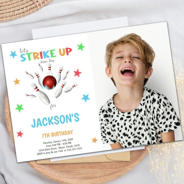 Convite Aniversário da Boliche Red Ball Convocações de Ani (Red Ball Bowling Birthday Invitations with photo)