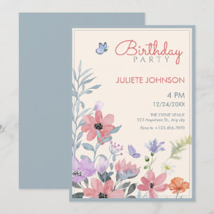 Convite Aniversário da borboleta das flores de pastel de a
