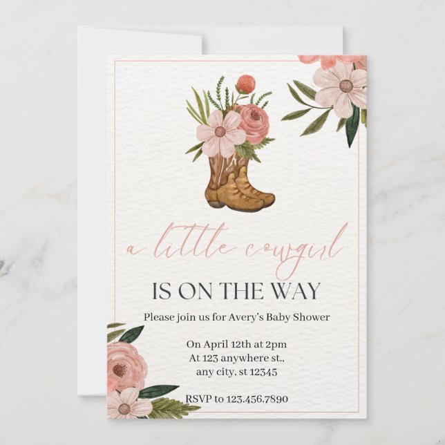 Convite Aniversário da Bowgirl Floral e Verde Rosa (Frente)