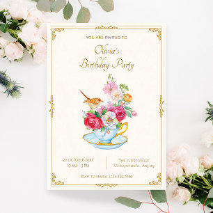 Convite Aniversário da buquê de flores