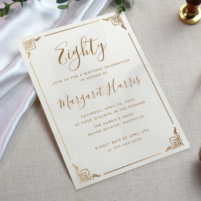 Convite Aniversário da Caligrafia do 80 Oitenta e Dourada (Criador carregado)