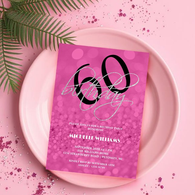 Convite Aniversário da Calligrafia de Silver Glitter (Criador carregado)