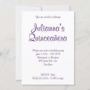 Convite Aniversário da Calligrafia Real Purple Quinceañe