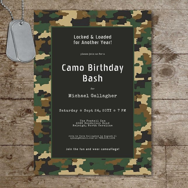 Convite Aniversário da Camuflagem Soldado Militar (Military Soldier Camouflage Birthday Invitation)
