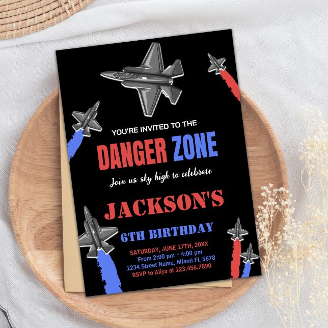 Convite Aniversário da Cargueira de Cinza Vermelha Negra (Black Red Blue Gray Fighter Jet Birthday Invitation)