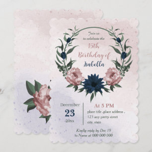 Convite aniversário da coroa botânica das flores rosa e ma