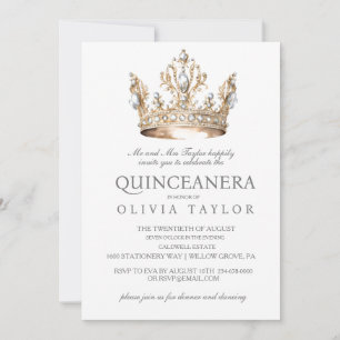 Convite Aniversário da Coroa de Silver Quinceanera