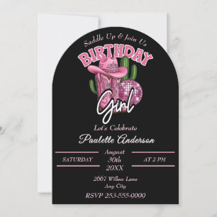 Convite Aniversário da Cowgirl Rosa com Estilo Western Gla