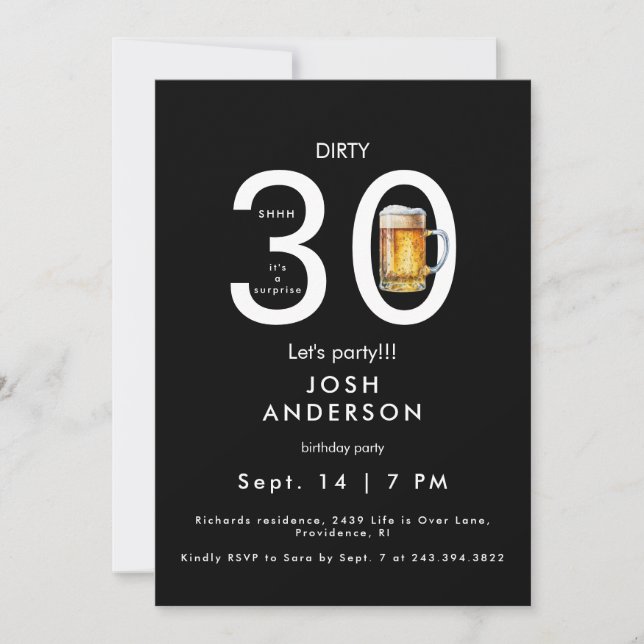 Convite Aniversário da Dirty 30 Party Beer Surprise (Frente)