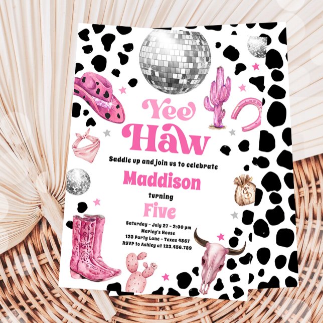 Convite Aniversário da Disco Cowgirl Space Rodeo Country G (Criador carregado)