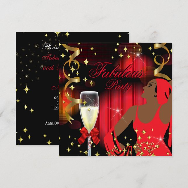 Convite Aniversário da Diva Brilhante Vermelho Fabuloso 2 (Frente/Verso)