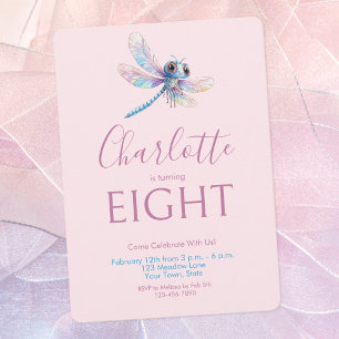 Convite Aniversário da Dragonfly-color Pink Girl