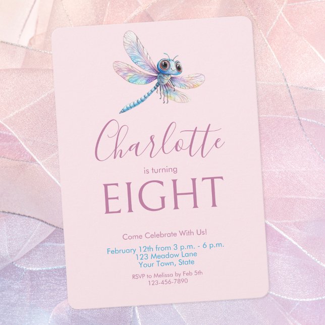 Convite Aniversário da Dragonfly-color Pink Girl (Criador carregado)