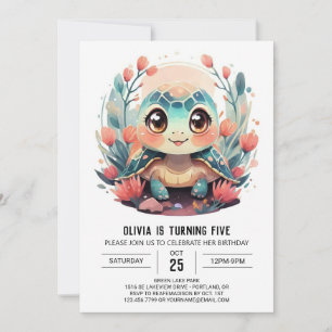 Convite Aniversário da Elegante Digital Turtle Girl