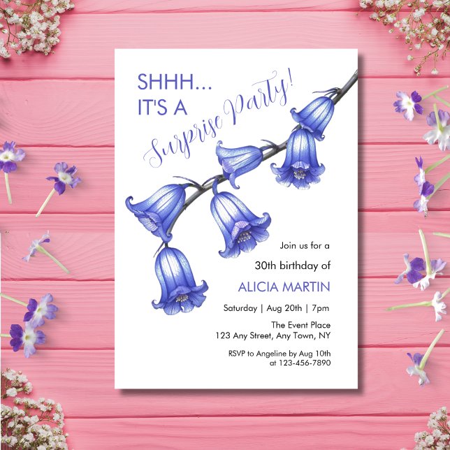 Convite Aniversário da Elegante Flor Bluebell (Criador carregado)