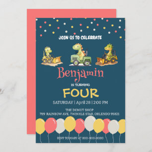 Convite Aniversário da escola de balões de caminhões com t