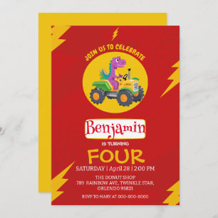 Convite Aniversário da escola de caminhões de dinossauros 