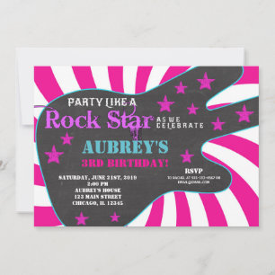 Convite Aniversário da estrela do rock violão rosa