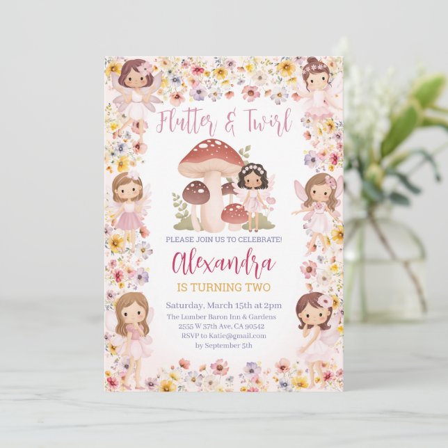 Convite Aniversário da Fada Floral Magia Garden Forest (Em pé/Frente)