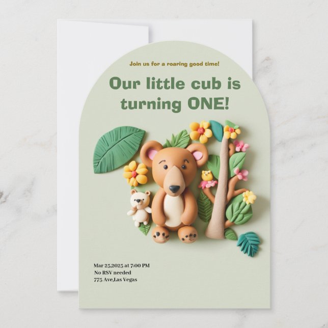 Convite Aniversário da família Clay Art Bear (Frente)