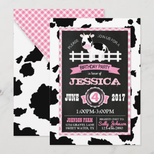 Convite Aniversário da Fazenda Cowhide Gingham Country Gi