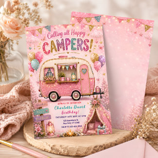 Convite Aniversário da Feliz Camper Rosa