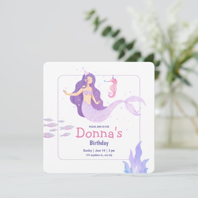 Convite Aniversário da Festa de aniversário de Sereia Viol (Em pé/Frente)
