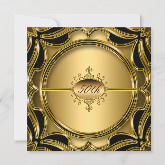 Convite Aniversário da Festa de aniversário Dourada Elegan (Frente)