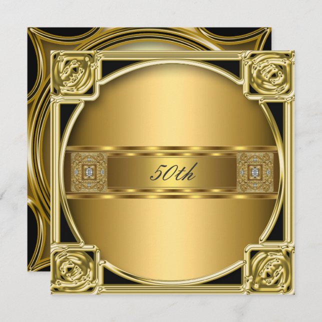 Convite Aniversário da Festa de aniversário Dourada Elegan (Frente/Verso)