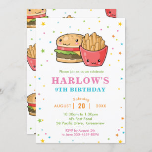 Convite Aniversário da Festa de Burger de Comidas Rápida K