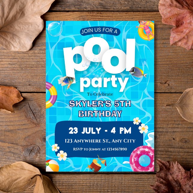 Convite Aniversário da Festa de Piscina das Crianças de Ve (Summer Splash Kids Pool Party Birthday Invitation
)
