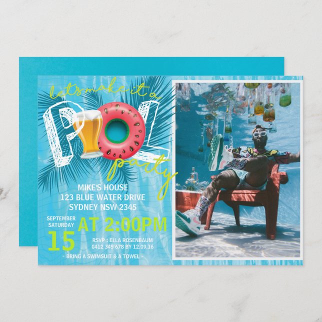 Convite Aniversário da Festa de Piscina de cerveja de verã (Frente/Verso)