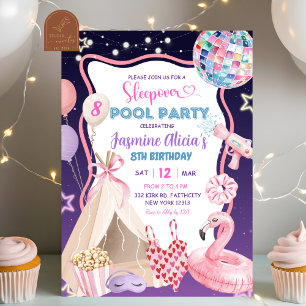 Convite Aniversário da Festa de Piscina de Dormir Púrpura 
