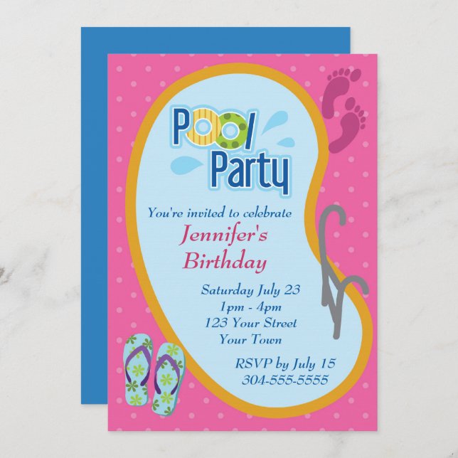 Convite Aniversário da Festa de Piscina de Sacudir (Frente/Verso)