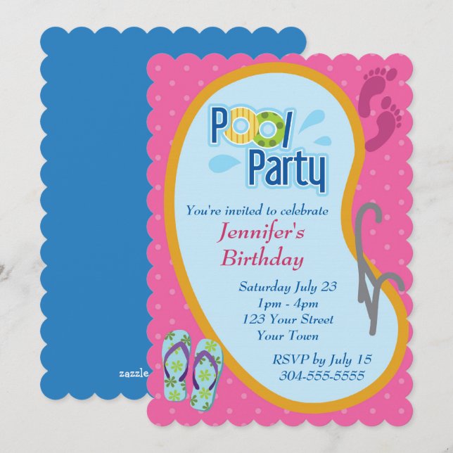 Convite Aniversário da Festa de Piscina de Sacudir (Frente/Verso)