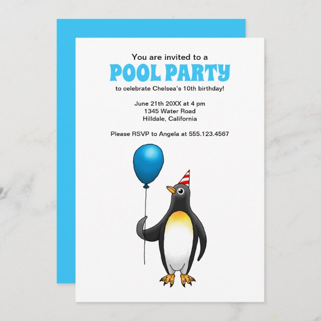 Convite Aniversário da Festa de Piscina de Verão (Frente/Verso)