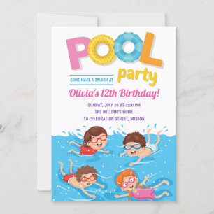 Convite Aniversário da Festa de Piscina de Verão para Cr