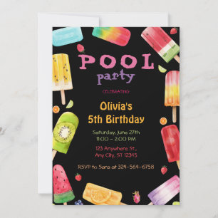 Convite Aniversário da festa de Piscina de Verão para cria