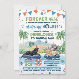 Convite Aniversário da Festa de Piscinas de Animais Selvag