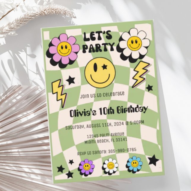 Convite Aniversário da Festa de Rosto Feliz Verde da Pré-P (Criador carregado)