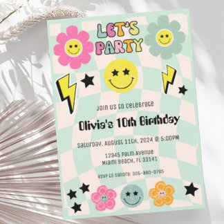 Convite Aniversário da Festa de Rosto Feliz Verde da Pré-P