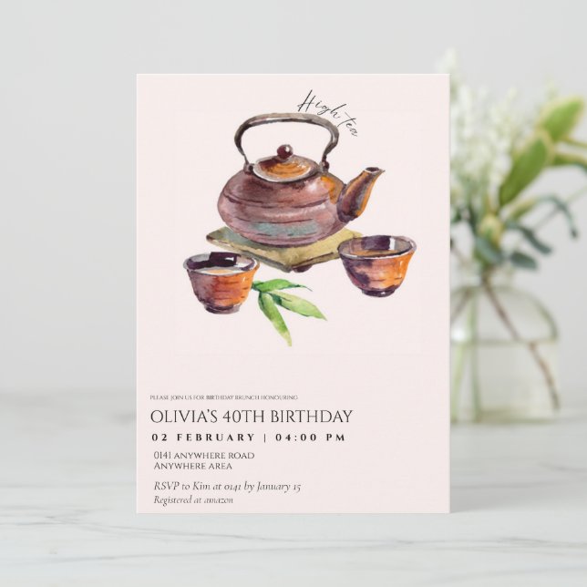 Convite Aniversário da festa do chá elegante (Em pé/Frente)