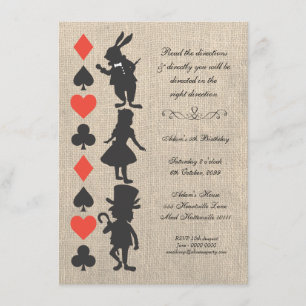 Convite Aniversário da festa do chá em Wonderland Burlap