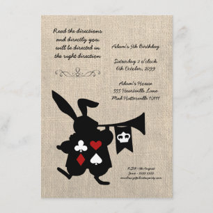 Convite Aniversário da festa do chá em Wonderland Burlap