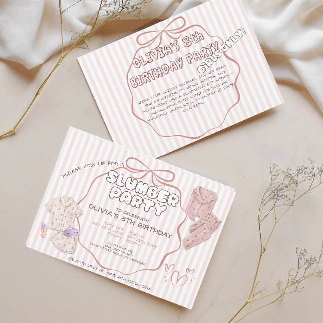 Convite Aniversário da festa do pijama de madeira rosa (Criador carregado)