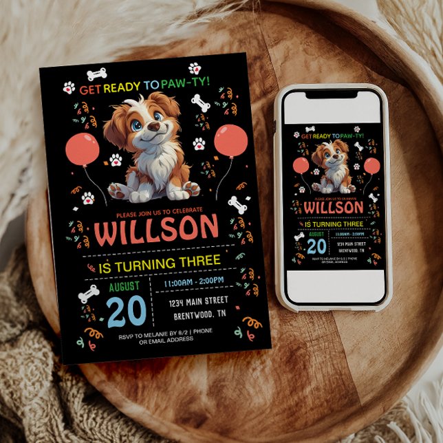 Convite Aniversário da Festa Puppy | Tema Cachorro das Cri (Criador carregado)