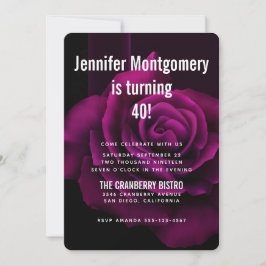 Convite Aniversário da Flor Rosa vermelha Roxo-Gótica